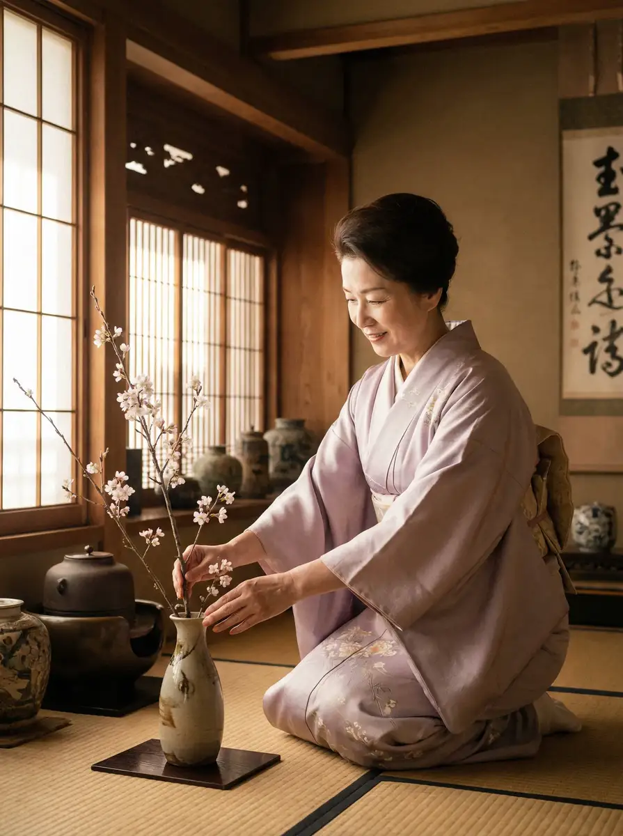 一位优雅的 你是男的我也爱电视剧 在和室中插花